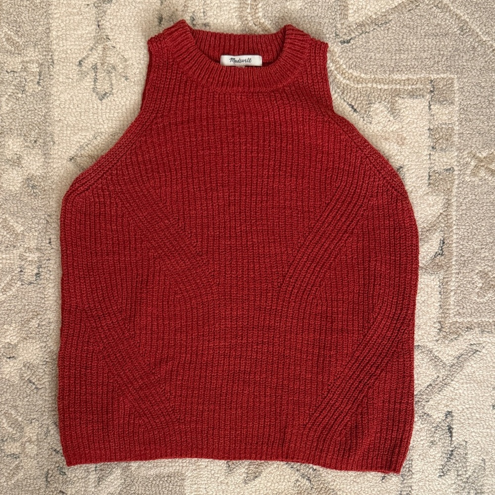 Madewell Ribbed Crimson Sleeveless Knit Tank Cotton Blend Preppy Style